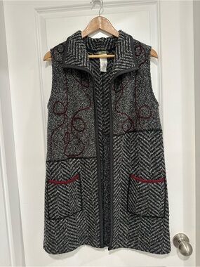 Dolcezza  Gray Long Line Wool  Blend Sleeveless Vest with Pockets Women’s Small
